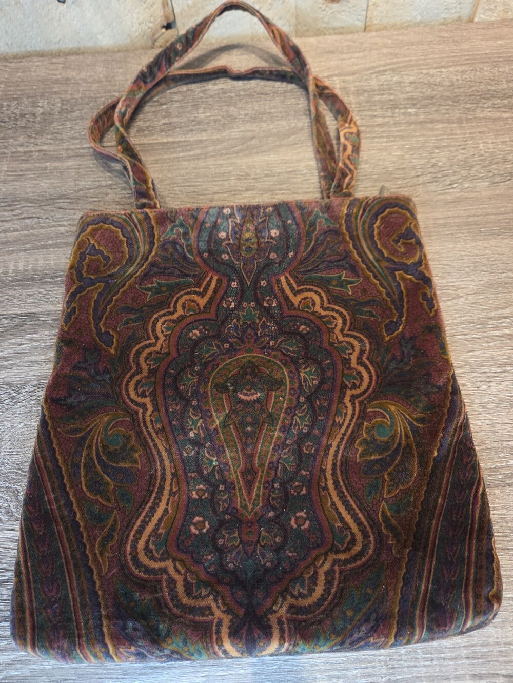 Lauren Ralph Lauren Paisley Bohemian Tote Bag Velvet Vintage Multicolor